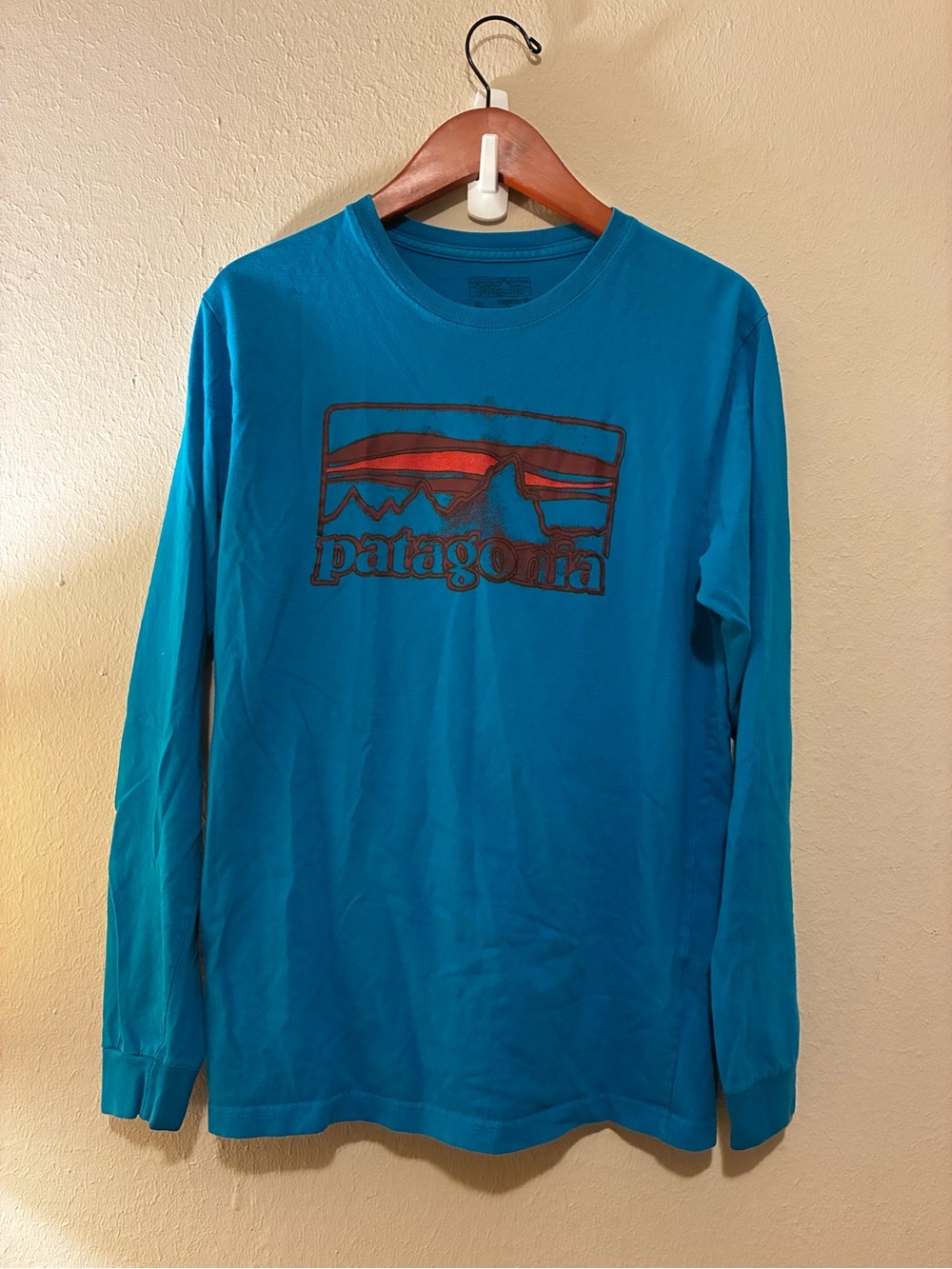 Patagonia Teal Long-Sleeve Logo Shirt with Red Accent